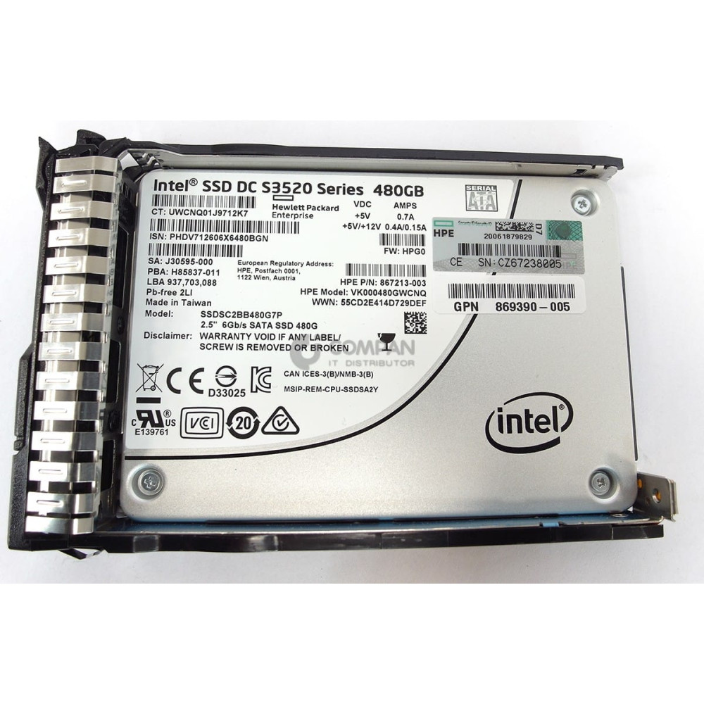 869577-001 HP SSD 480GB SATA 6G 2.5" SFF HOT-SWAP FOR HPE PROLIANT G8 G9 G10